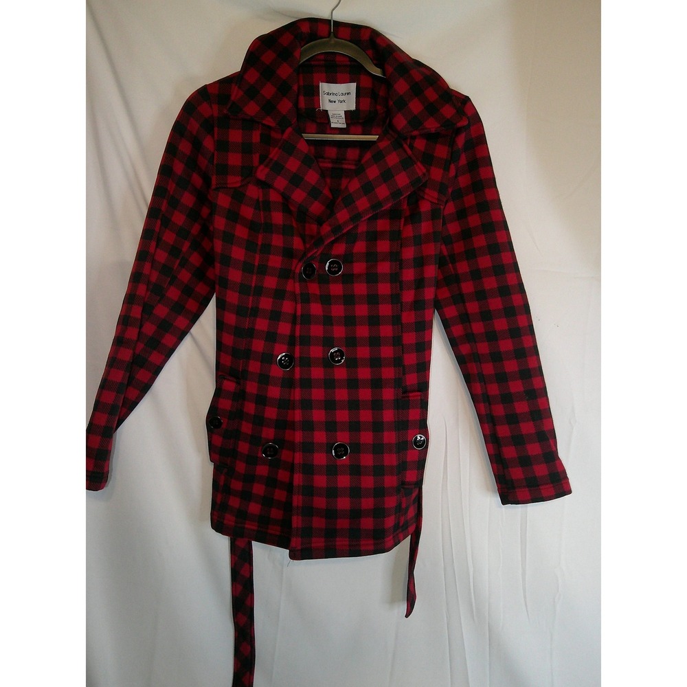 Sabrina Lauren New York Red Black Buffalo Plaid Double Breasted Coat Women's‎ Sm